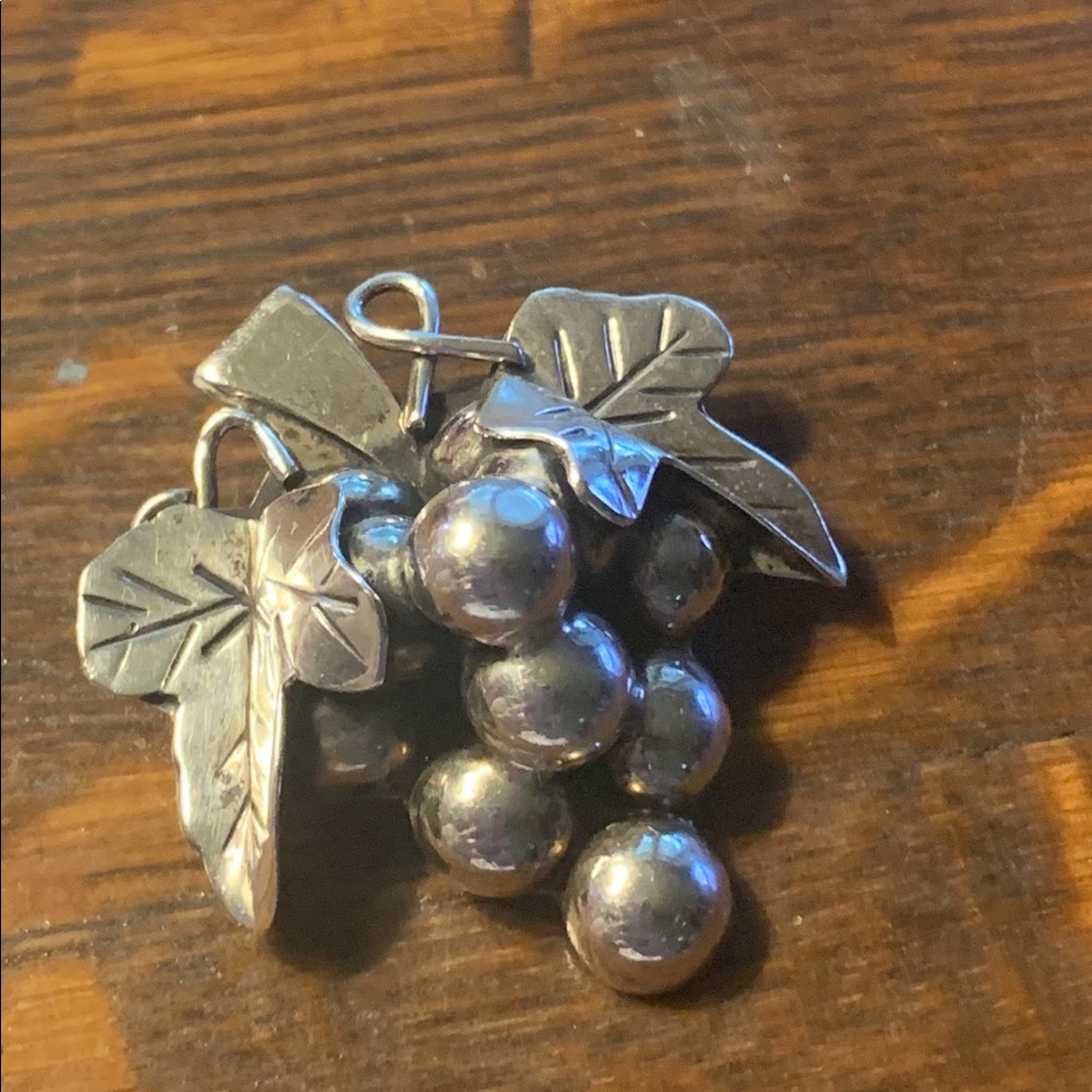 Vintage silver grape cluster pin